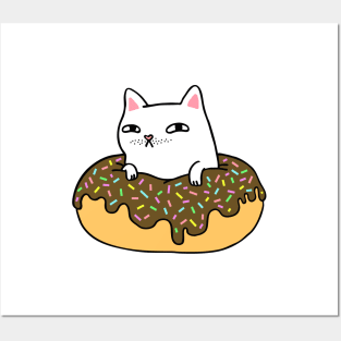 Donut Cat - White Cat Chocolate Icing Posters and Art